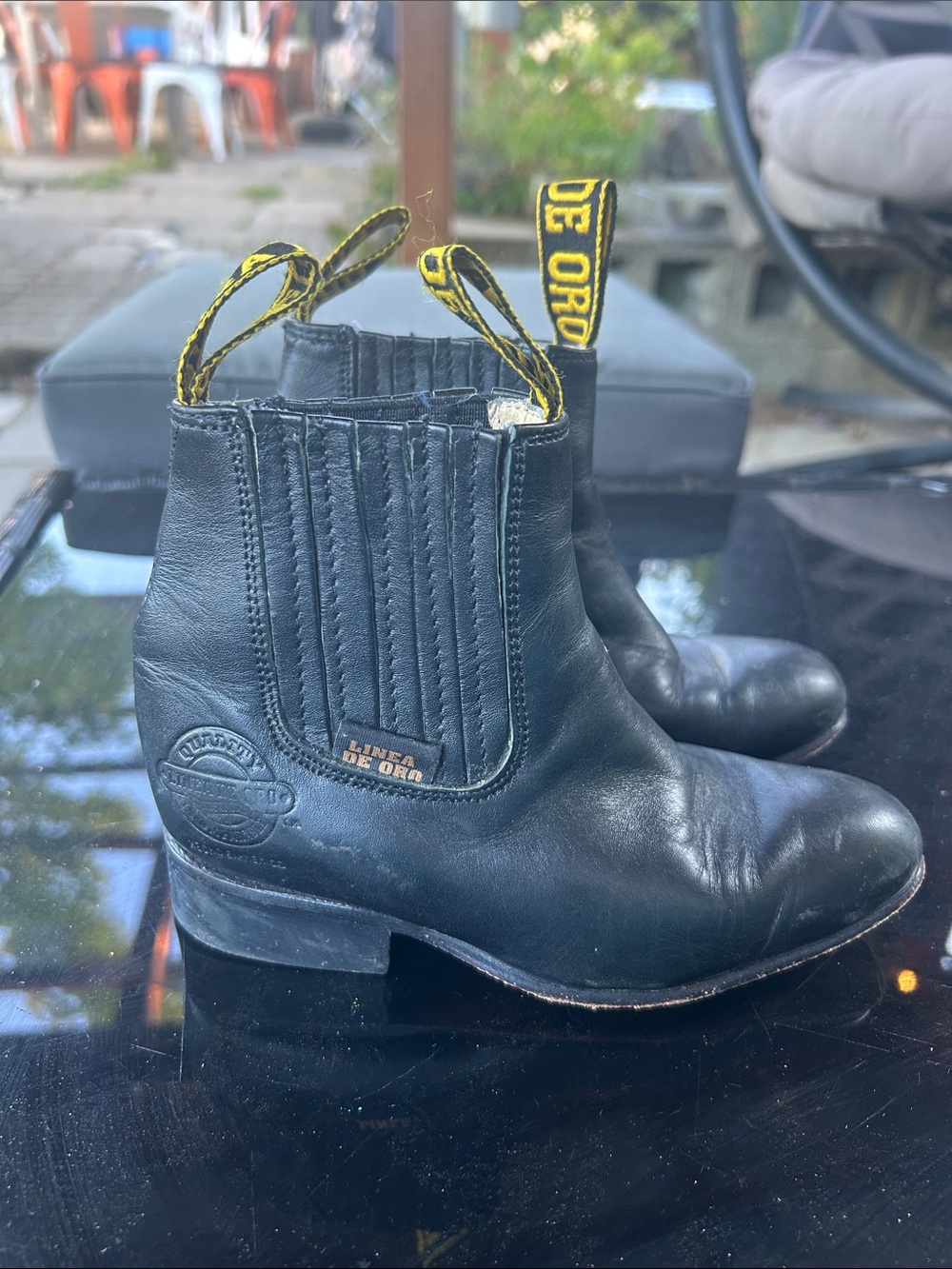 Linea de Oro Kids Black Genuine Leather Cowboy Boots ✨GUC✨Size 12T